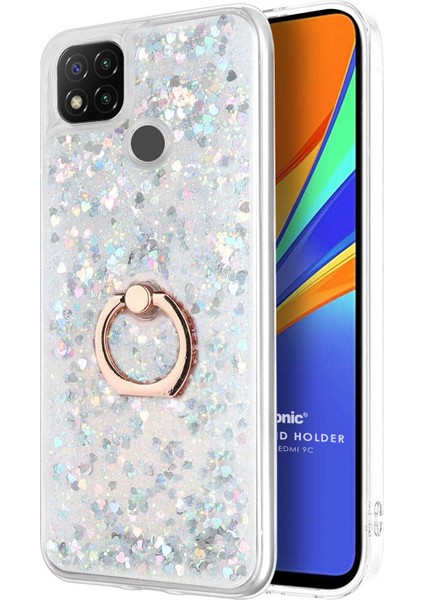 Xiaomi Redmi 9c Kılıf Glitter Liquid Holder Gümüş