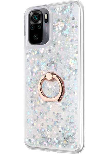 Xiaomi Redmi Note 10S Kılıf Glitter Liquid Holder Gümüş
