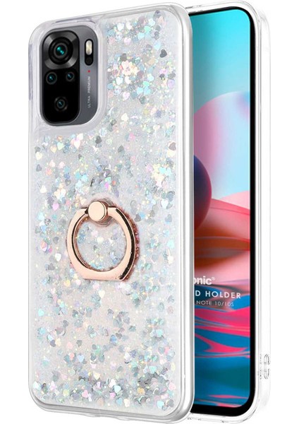 Xiaomi Redmi Note 10S Kılıf Glitter Liquid Holder Gümüş