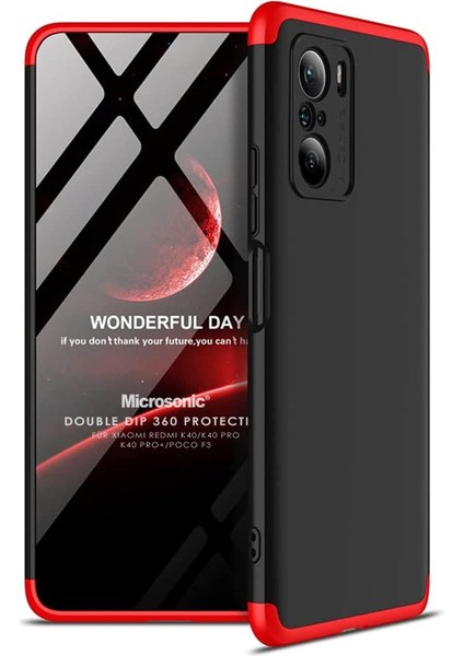 Xiaomi Redmi K40 Kılıf Double Dip 360 Protective Siyah Kırmızı