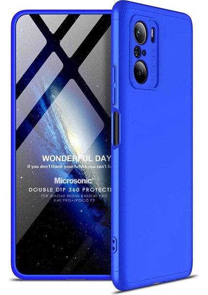 Xiaomi Poco F3 Kılıf Double Dip 360 Protective Mavi