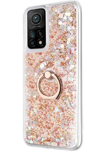 Xiaomi Mi 10T Pro Kılıf Glitter Liquid Holder Gold