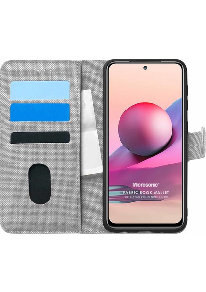 Xiaomi Redmi Note 10 Kılıf Fabric Book Wallet Gri