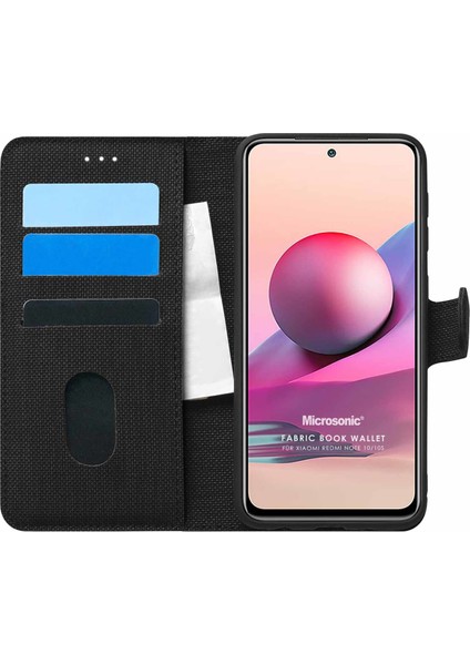 Xiaomi Redmi Note 10 Kılıf Fabric Book Wallet Siyah