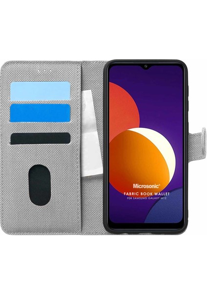 Samsung Galaxy M12 Kılıf Fabric Book Wallet Gri