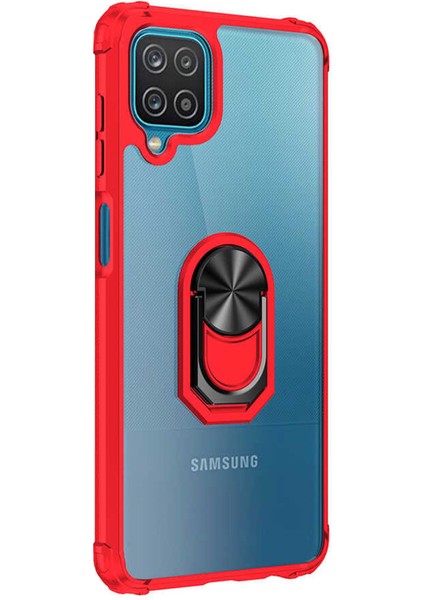 Samsung Galaxy M12 Kılıf Grande Clear Ring Holder Kırmızı