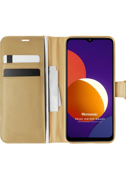 Samsung Galaxy M12 Kılıf Delux Leather Wallet Gold