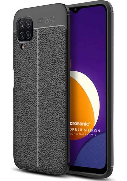 Samsung Galaxy M12 Kılıf Deri Dokulu Silikon Siyah
