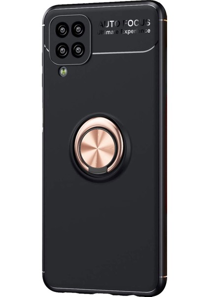 Samsung Galaxy M12 Kılıf Kickstand Ring Holder Siyah Rose