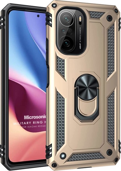 Xiaomi Redmi K40 Kılıf Military Ring Holder Gold