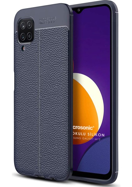 Samsung Galaxy M12 Kılıf Deri Dokulu Silikon Lacivert