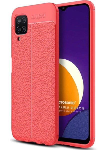 Samsung Galaxy M12 Kılıf Deri Dokulu Silikon Kırmızı