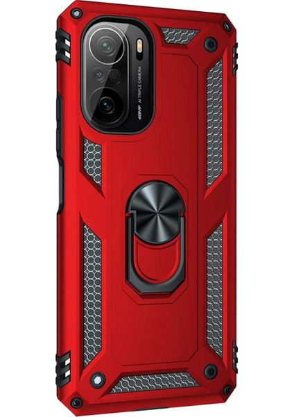 Xiaomi Redmi K40 Kılıf Military Ring Holder Kırmızı fiyatları