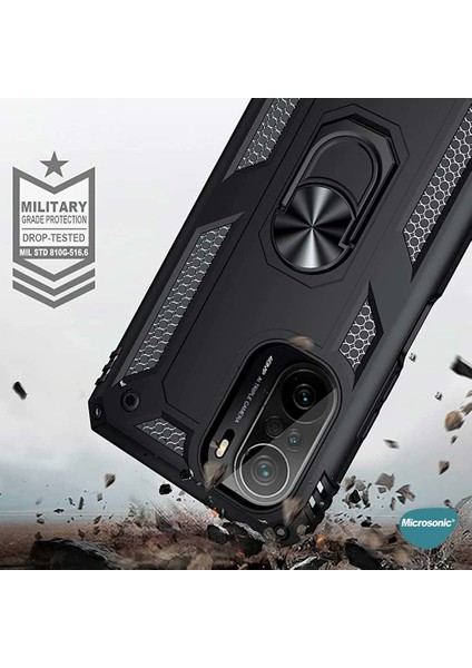 Xiaomi Redmi K40 Kılıf Military Ring Holder Kırmızı modelleri