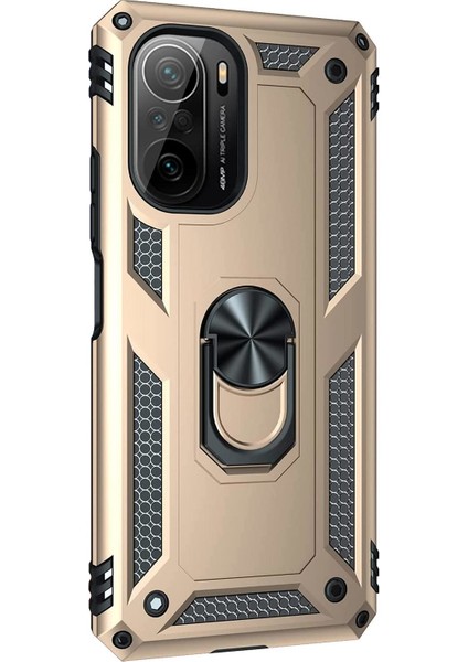 Xiaomi Redmi K40 Kılıf Military Ring Holder Gold