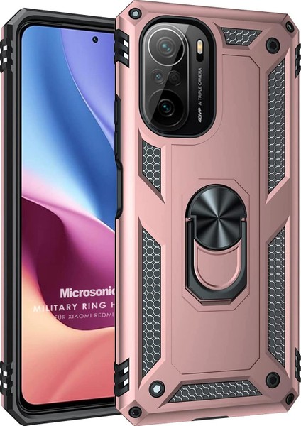 Xiaomi Redmi K40 Pro Kılıf Military Ring Holder Rose Gold