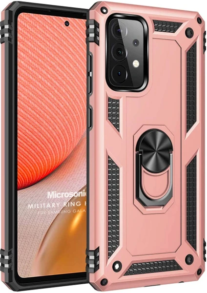 Samsung Galaxy A72 Kılıf Military Ring Holder Rose Gold