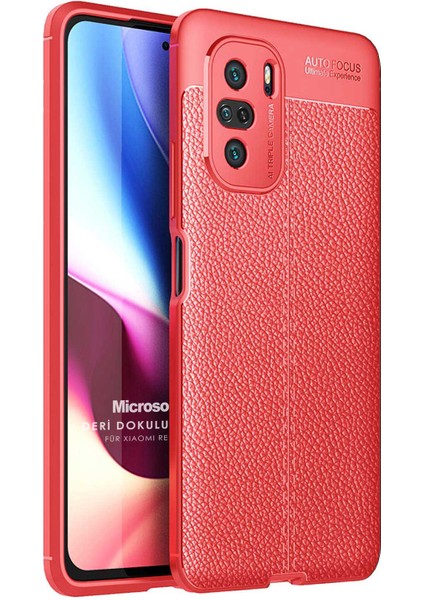 Xiaomi Redmi K40 Pro Kılıf Deri Dokulu Silikon Kırmızı