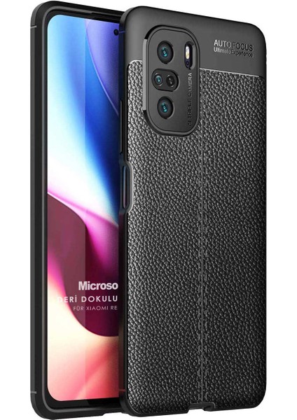 Xiaomi Poco F3 Kılıf Deri Dokulu Silikon Siyah