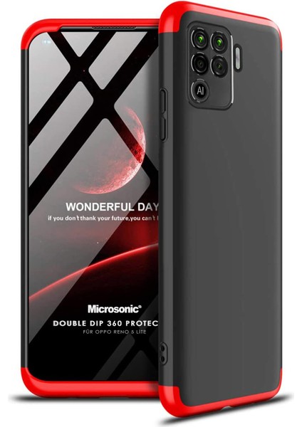 Oppo Reno 5 Lite Kılıf Double Dip 360 Protective Siyah Kırmızı