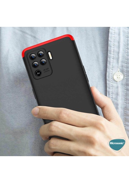 Oppo Reno 5 Lite Kılıf Double Dip 360 Protective Siyah Kırmızı