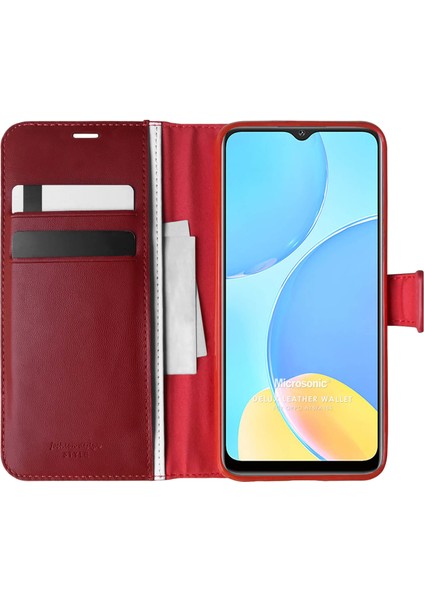 Oppo A15 Kılıf Delux Leather Wallet Kırmızı