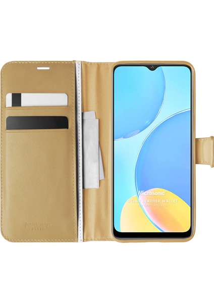 Oppo A15 Kılıf Delux Leather Wallet Gold