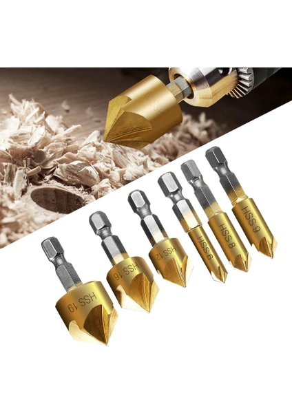 6 Adet Hss Pah Havşa Pah Matkap Ucu 1/4 "hex Shank 90 Derece Ahşap Pah Kesici Pnömatik 6MM-19MM