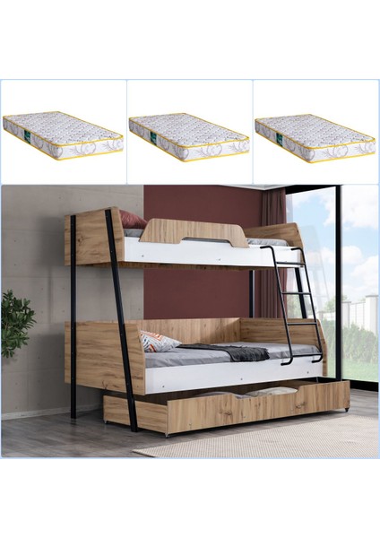 Alba Yavrulu Geniş Ranza, Beyaz + 3 Adet Comfort Yatak