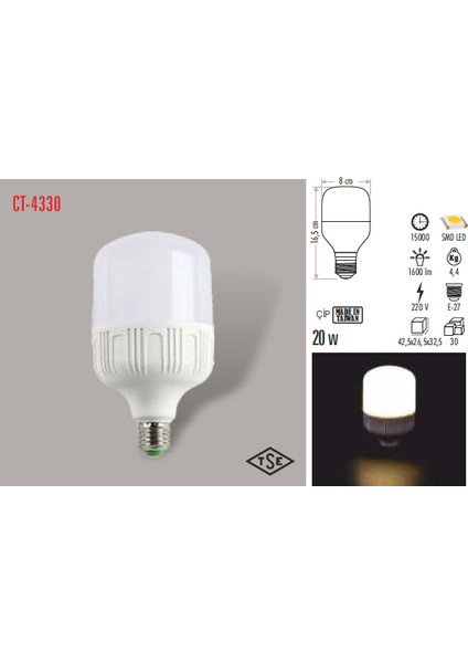 CT-4330 18W/6500K LED Ampul (Beyaz) Cata fiyatları