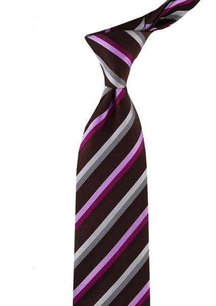 Firenze Style Kahve Çizgi Desen İtalyan İpek Kravat İK822