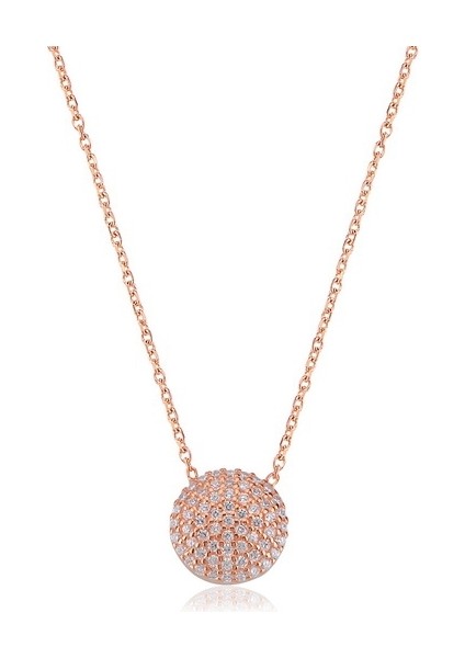 Zirkon Taşlı Pırlanta Montür Rose Altın Kaplama Yuvarlak Gümüş Kolye 10.8 mm
