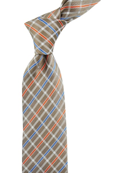 Lecco Style Bej Ekose Desen İtalyan İpek Kravat İK672