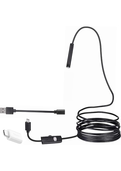 3ın1 Micro Usb+Type C+Pc 7 mm Işıklı 5 Metre Endeskop Yılan Kamera- Androıd Uyumlu