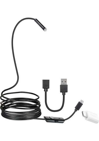 3ın1 Micro Usb+Type C+Pc 7 mm Işıklı 5 Metre Endeskop Yılan Kamera- Androıd Uyumlu