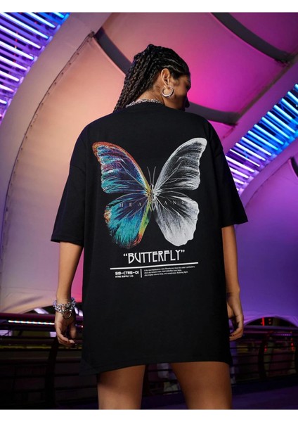 Kadın Siyah Butterfly Oversize T-Shirt