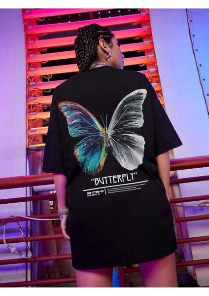 Kadın Siyah Butterfly Oversize T-Shirt