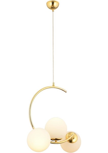 Ladre 3Lü Beyaz Camlı Gold Modern Sarkıt, MutfakYatak odası Salon Avize