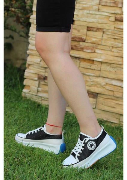 Plus Siyah Simli Kadın Spor