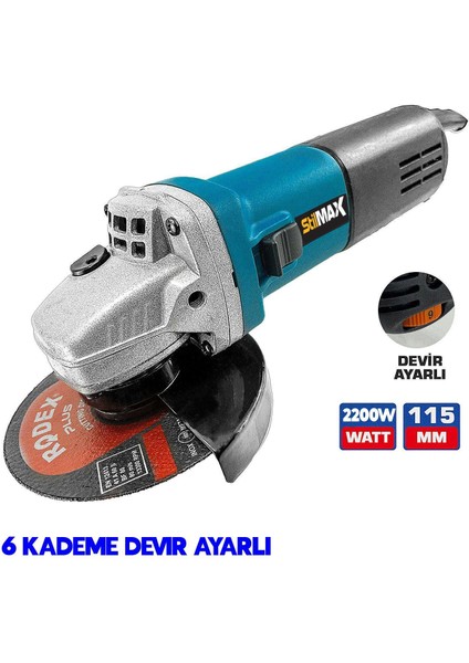 6 Kademe Devir Ayarlı Taşlama Spiral Makinesi 11-125MM 2200WATT Taş