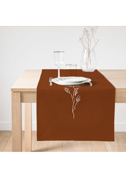 Real Homes Kahve Zemin Minimalist Çizimli Dijital Baskılı Modern Süet Runner