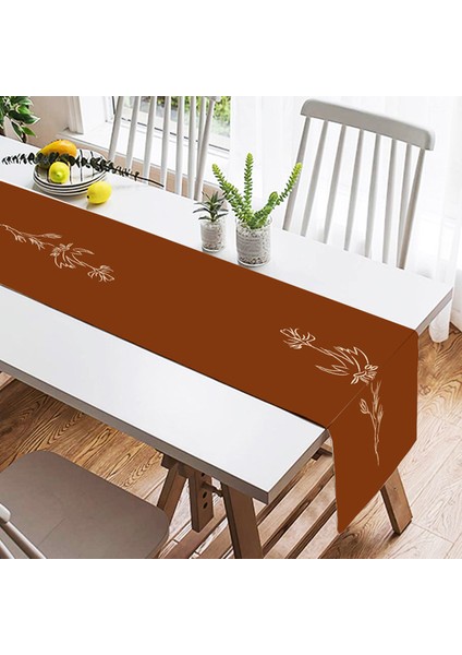 Real Homes Kahve Zemin Minimalist Çizimli Dijital Baskılı Modern Süet Runner