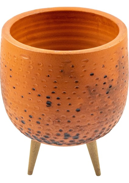 Ev Dekorasyon Aksesuar Siyah Nokta Desenli Toprak Saksı Saksılık Salon Çiçeklik 3 Ayaklı - 19 CM modelleri