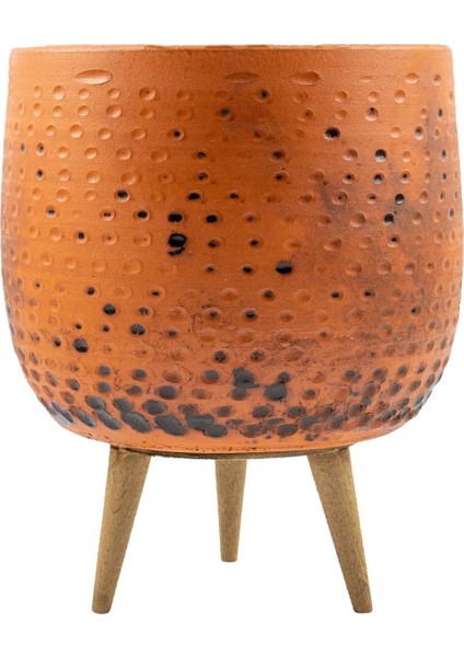 Ev Dekorasyon Aksesuar Siyah Nokta Desenli Toprak Saksı Saksılık Salon Çiçeklik 3 Ayaklı - 19 CM