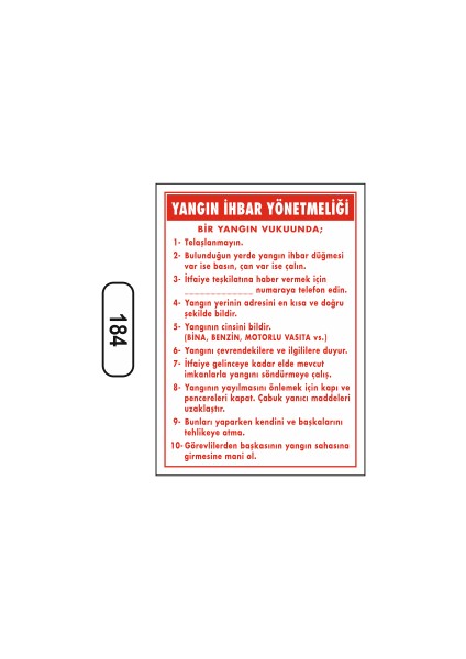 Yangın Hbar Yönetmeliği Uyarı Ikaz Levhası 25 x 35 cm
