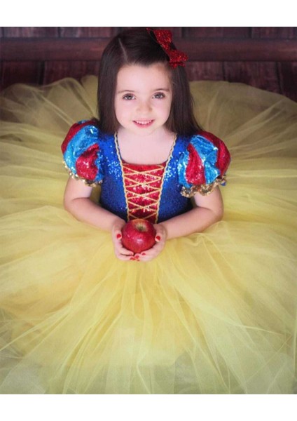Peoniakids Kız Çocuk Pulpayet Sarı Pamuk Prenses Kostüm - Özel Tasarım Doğum Günü Party Elbisesi fiyatları