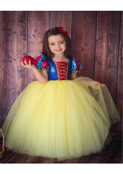Peoniakids Kız Çocuk Pulpayet Sarı Pamuk Prenses Kostüm - Özel Tasarım Doğum Günü Party Elbisesi modelleri