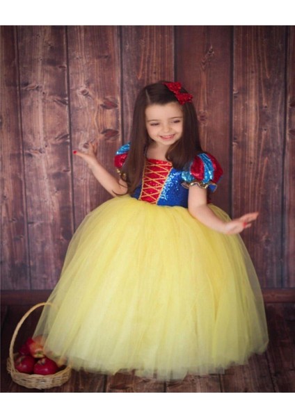Peoniakids Kız Çocuk Pulpayet Sarı Pamuk Prenses Kostüm - Özel Tasarım Doğum Günü Party Elbisesi fırsatları