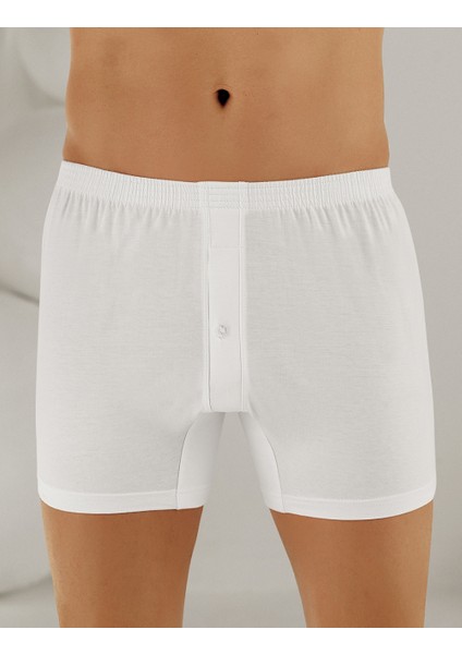 Erkek Beyaz Penye Düğmeli Boxer ME010