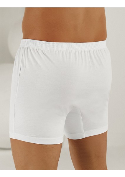 Erkek Beyaz Penye Düğmeli Boxer ME010